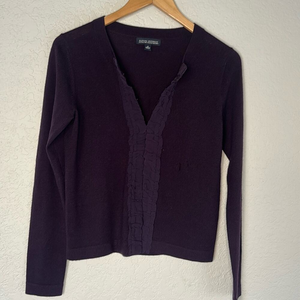 Banana Republic Extra Fine Italian Merino Wool Plum Cardigan Sweater Small Flaw